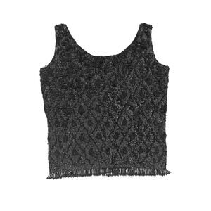 Vintage Black Hand Beaded Whimsigoth Sleeveless Tank Top Size Women's Small